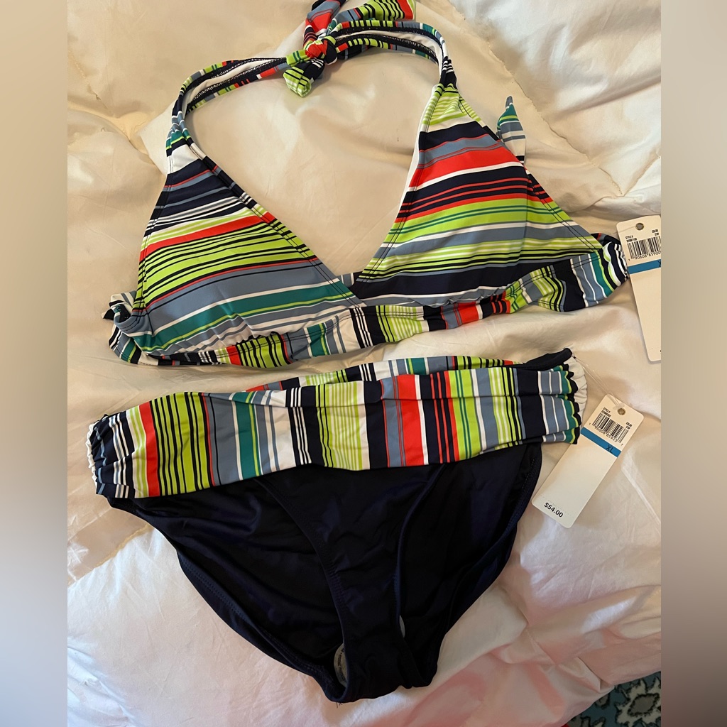 Navy Striped Two-Piecee Bikini Swimsuit, New With Tags